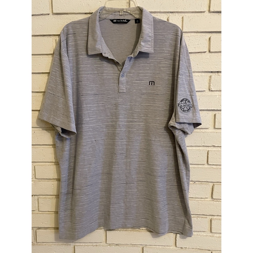 Travis‎ Mathew Mens XXL Gray Striped Performance PGA National Golf Polo Shirt
